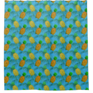 Hawaiian Pineapple Navy Blue Shower Curtain