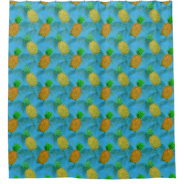 Hawaiian Pineapple Navy Blue Shower Curtain (Front)