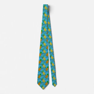 Hawaiian Pineapple Navy Blue Tie
