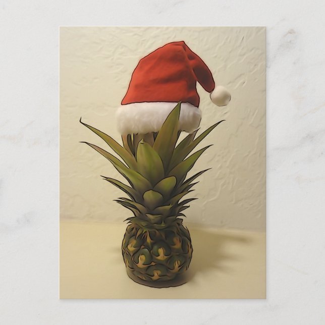Hawaiian Pineapple Santa Hat Postcard (Front)