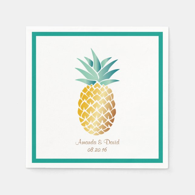 Hawaiian Pineapple Tropical Summer Wedding Napkin (Front)