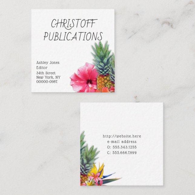 Hawaiian Pineapples Flowers Square Business Cards (Front/Back)