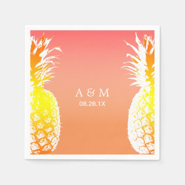 Hawaiian Pineapples Tropical Wedding Napkin (Front)