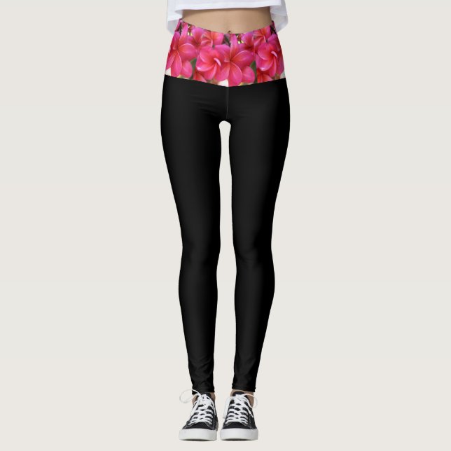 Hawaiian pink plumeria yoga leggings (Front)