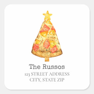 Hawaiian Pizza Slice Christmas Tree Address Square Sticker
