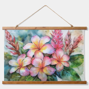 Hawaiian Plumeria and Pink Ginger Hanging Tapestry