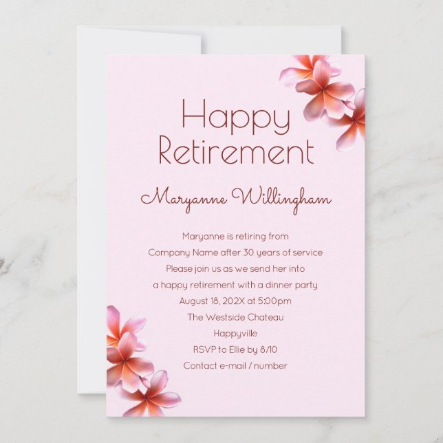 Hawaiian Plumeria Flowers Her Retirement Party Invitation (Front)