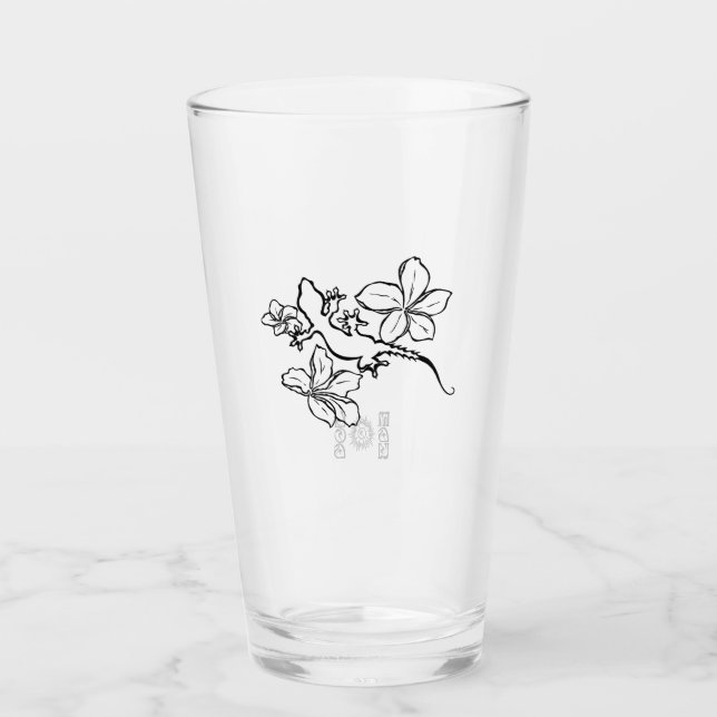 Hawaiian Plumeria Gecko Water Glass (Front)