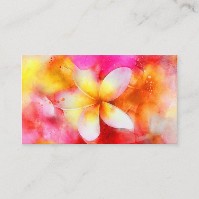 Hawaiian Plumeria in Neon Pink, Yellow, and White Business Card (Front)