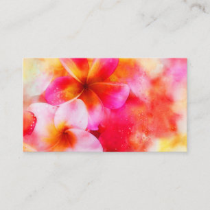 Hawaiian Plumeria in Neon Pink, Yellow, and White Business Card