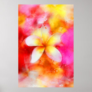 Hawaiian Plumeria in Neon Pink, Yellow, and White Poster