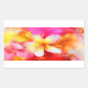 Hawaiian Plumeria in Neon Pink, Yellow, and White Rectangular Sticker