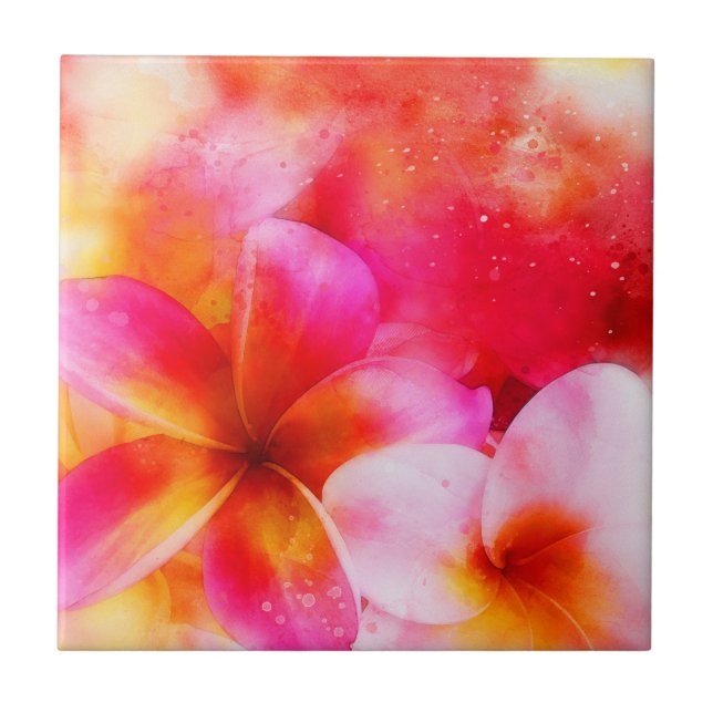 Hawaiian Plumeria in Neon Pink, Yellow, and White Tile (Front)