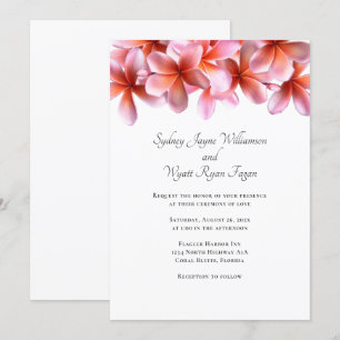 Hawaiian Plumeria Pink Floral Casual Wedding  Invitation