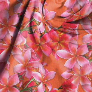 Hawaiian Plumeria Pink Flowers on Orange Fabric