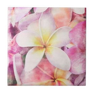 Hawaiian Plumeria Tropical Floral Tile