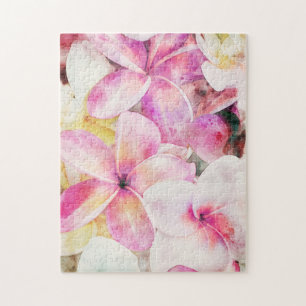 Hawaiian Plumeria Tropical Floral Watercolor Jigsaw Puzzle
