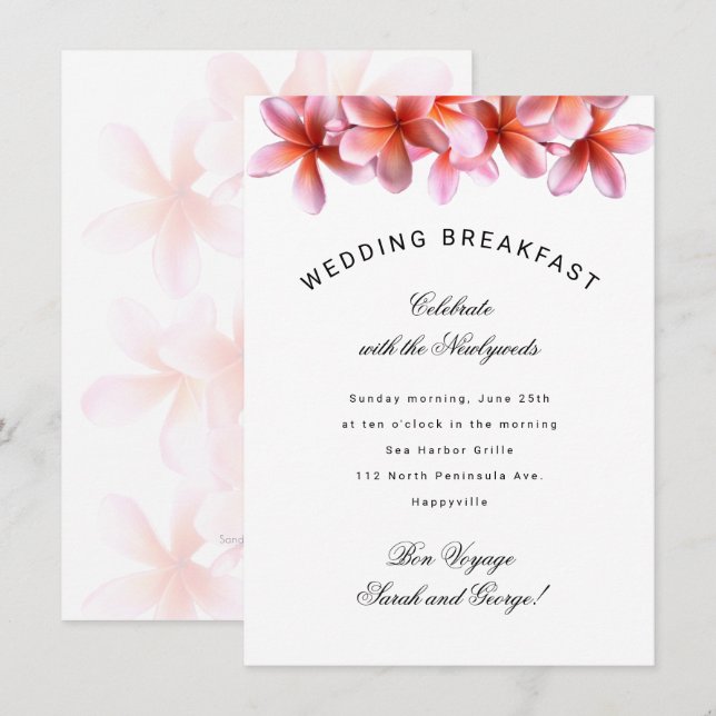 Hawaiian Plumeria Wedding Breakfast Invitation (Front/Back)
