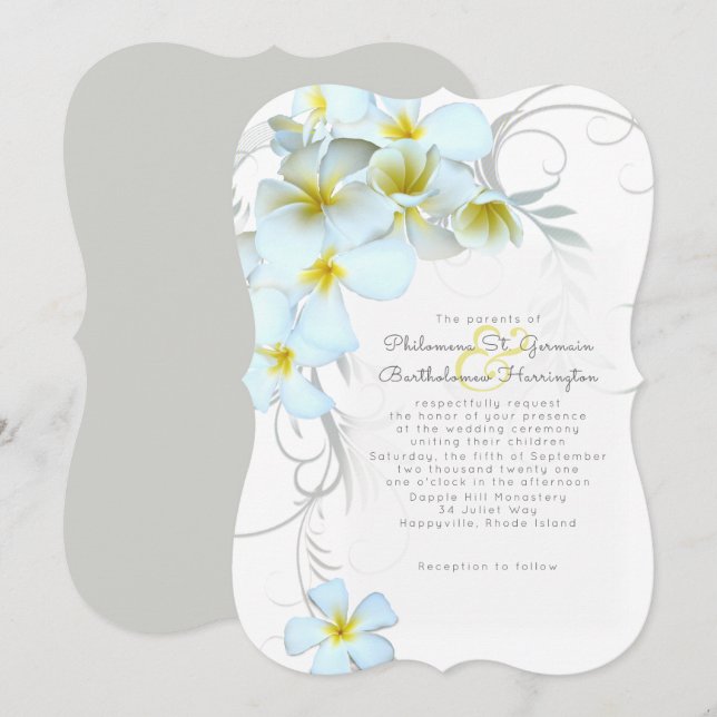 Hawaiian Plumeria White Wedding Invitation (Front/Back)