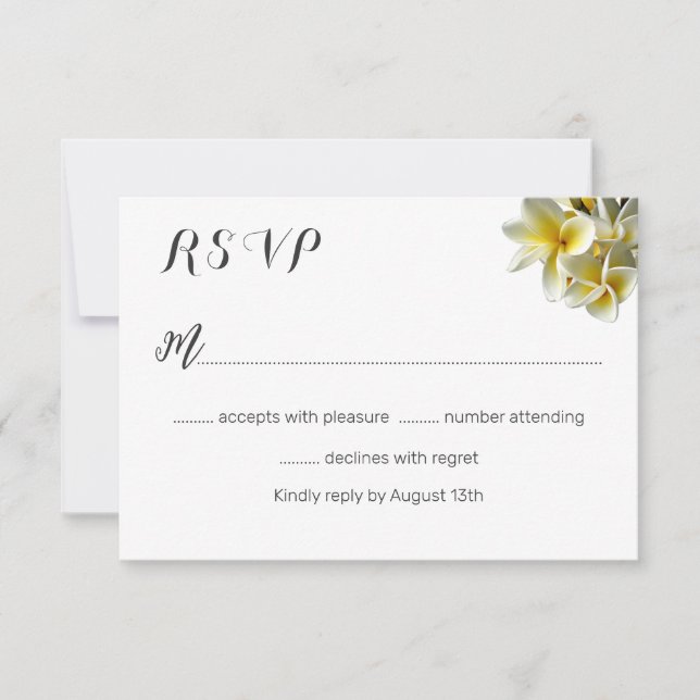 Hawaiian Plumeria White Wedding Reply Cards (Front)
