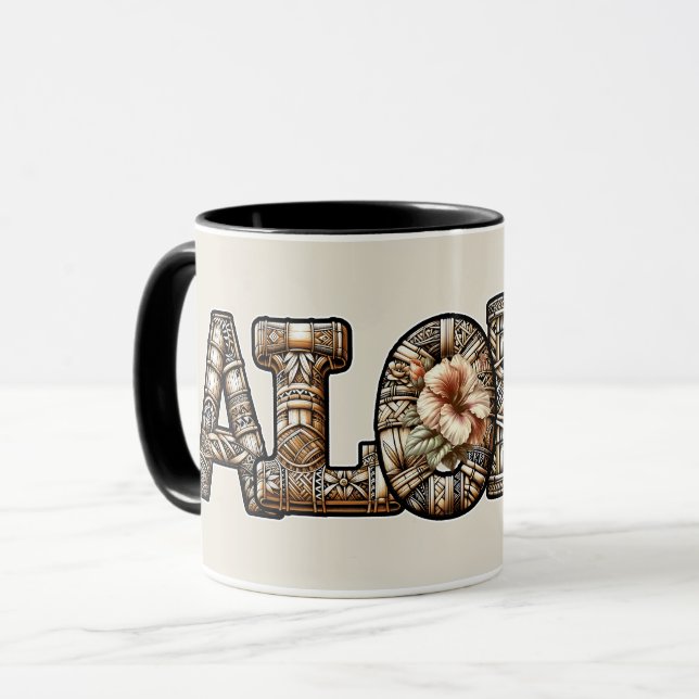 Hawaiian Polynesian Aloha Bamboo Look Mug (Front Left)