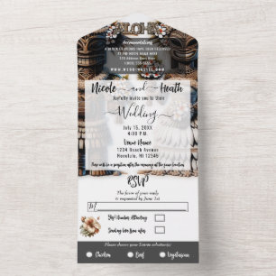 Hawaiian Polynesian Tiki Bride and Groom Wedding  All In One Invitation