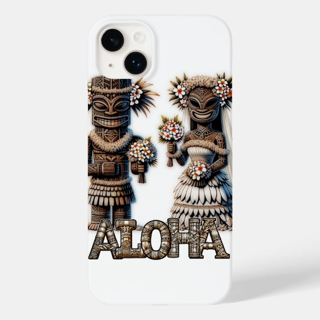 Hawaiian Polynesian Tiki Bride and Groom Wedding  Case-Mate iPhone Case (Back)