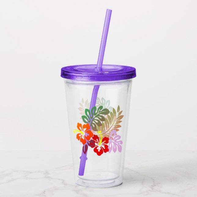 Hawaiian Print  Acrylic Tumbler (Back)