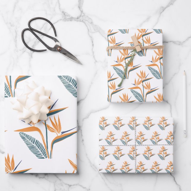 Hawaiian Print Bird of Paradise flower Wrapping Paper Sheet (Front)