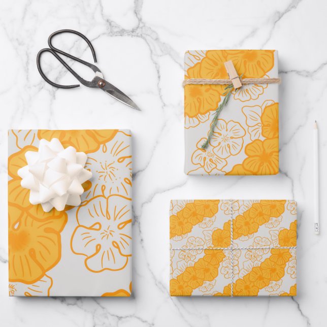 Hawaiian Print ilima lei Wrapping Paper Sheet (Front)