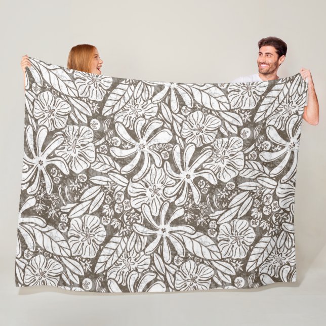 Hawaiian Print Naupaka ilima tiare flowers Fleece Blanket (In Situ)