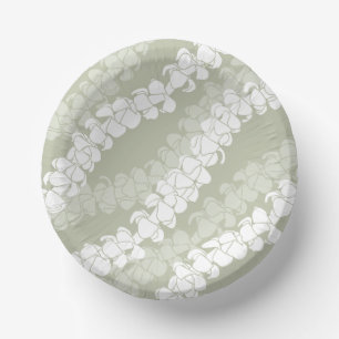 Hawaiian Print Puakenikeni lei on dusty sage Paper Plate