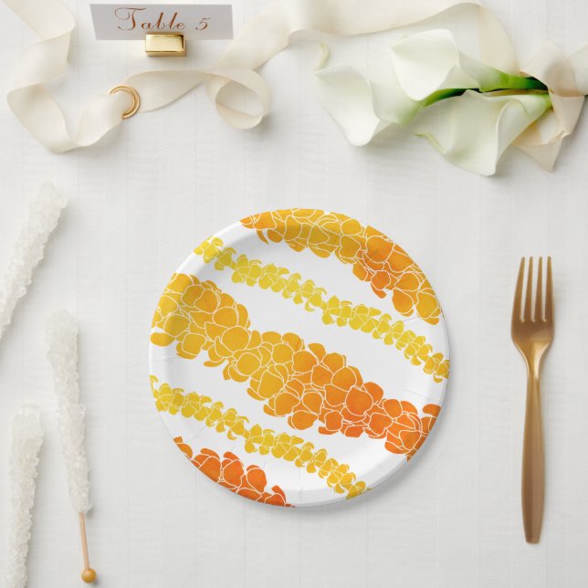 Hawaiian Print Puakenikeni lei Paper Plate (Wedding)