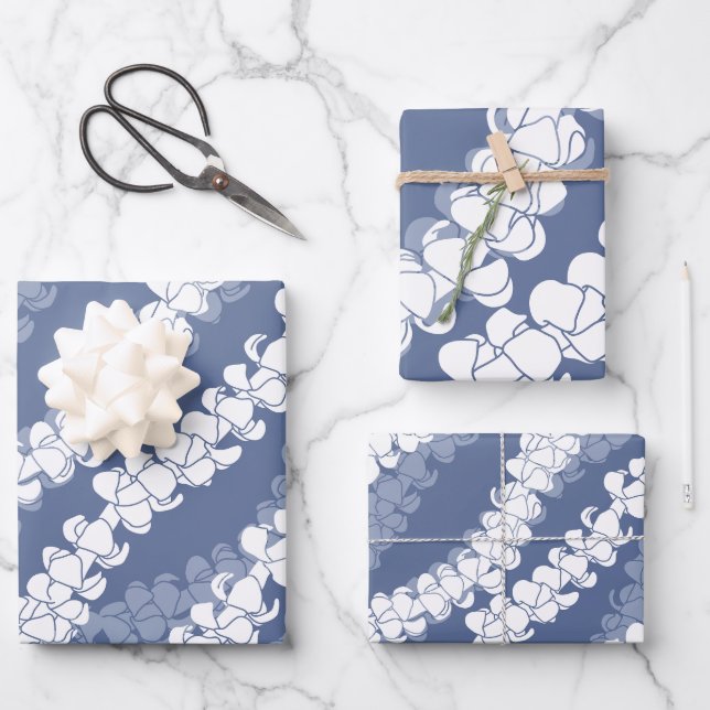 Hawaiian Print Puakenikeni lei Wrapping Paper Sheet (Front)