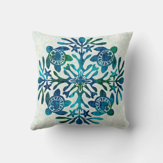 Hawaiian print quilt honu turtle batik cushion (Back)