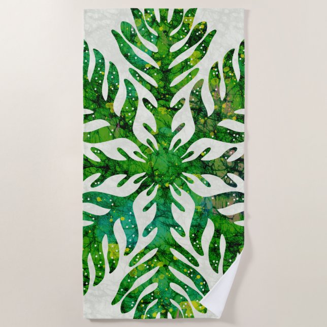 Hawaiian print quilt lauae fern beach towel (Front)