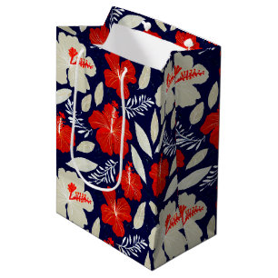 Hawaiian print red hibiscus  medium gift bag