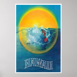 Hawaiian Print Surfing Art Hawaii Travel Poster