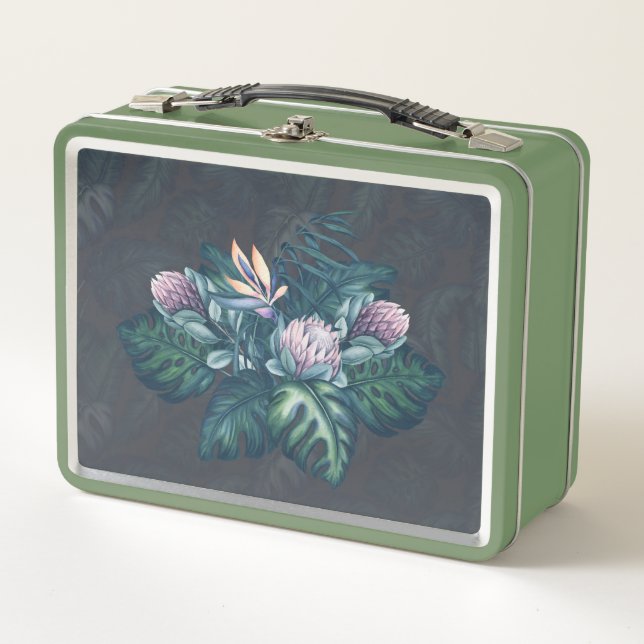 Hawaiian Protea and Monstera Retro Lunch Box (Front)