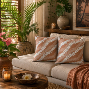 Hawaiian Puakenikeni lei on dusty copper Cushion