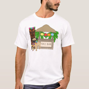 Hawaiian Pug at Tiki Bar Customisable Tees, Gifts T-Shirt