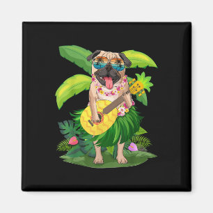 Hawaiian Pug Dog & Pineapple Ukulele Summer Va Magnet
