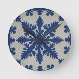 Hawaiian Quilt Blue Round Clock
