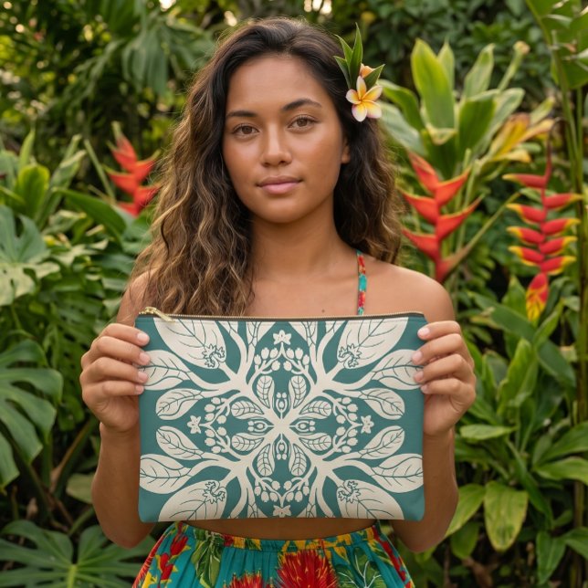 Hawaiian quilt naupaka accessory pouch (naupaka)