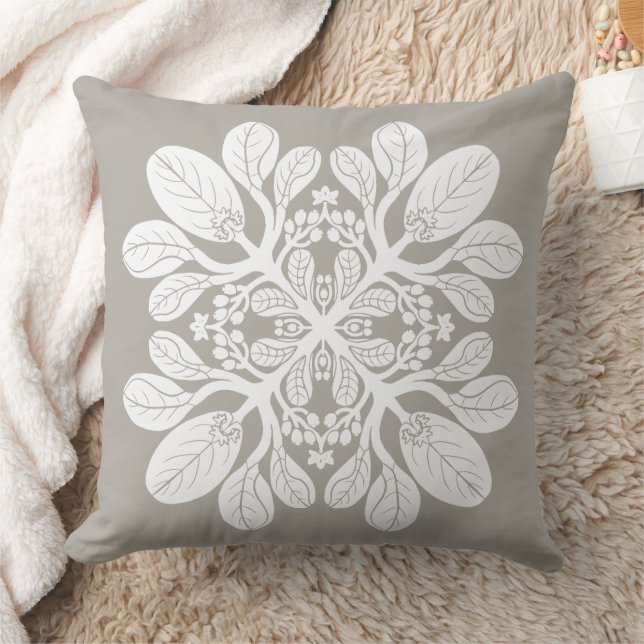 Hawaiian Quilt Naupaka design White  Cushion (Blanket)