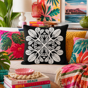 Hawaiian Quilt Naupaka design White Cushion
