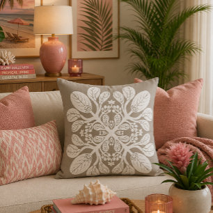 Hawaiian Quilt Naupaka design White Cushion