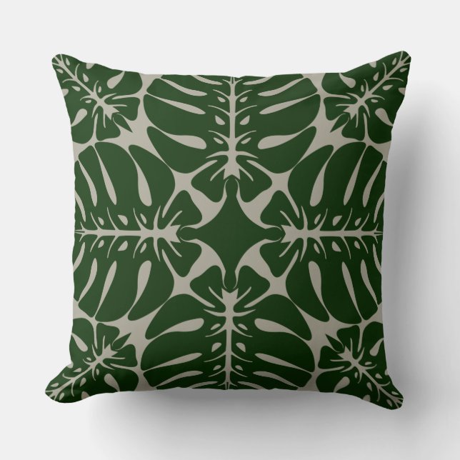 HAWAIIAN QUILT PILLOW- monstera Throw Pillow (Front)
