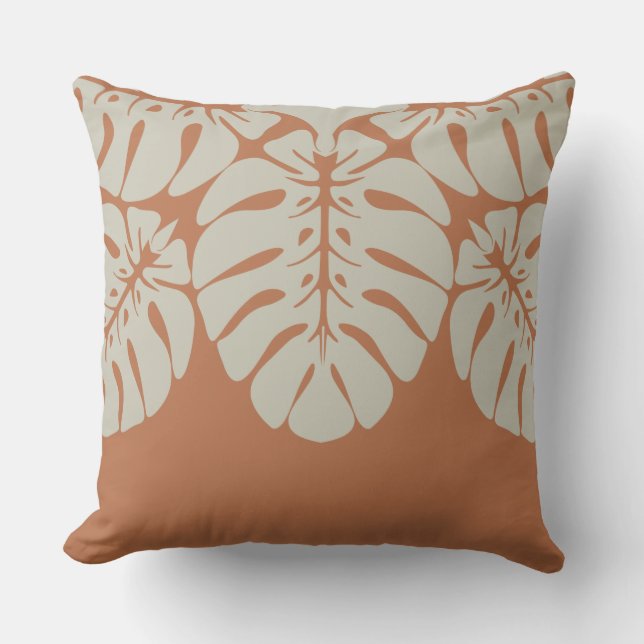 HAWAIIAN QUILT PILLOW- monstera Throw Pillow (Front)