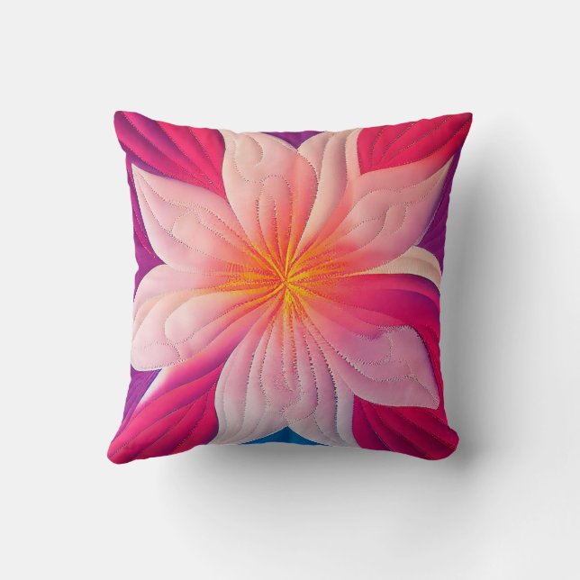Hawaiian Quilted Plumeria Appliqué Pillow 18 inch (Back)